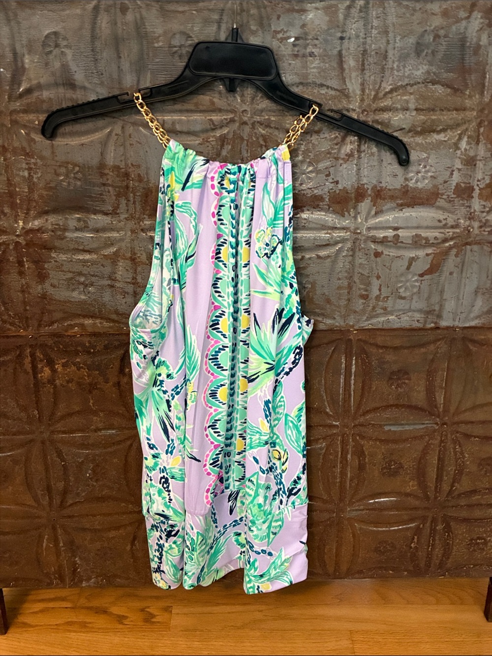 Lilly Pulitzer Floral Chain-Shoulder Halter Top in Lavender and Green